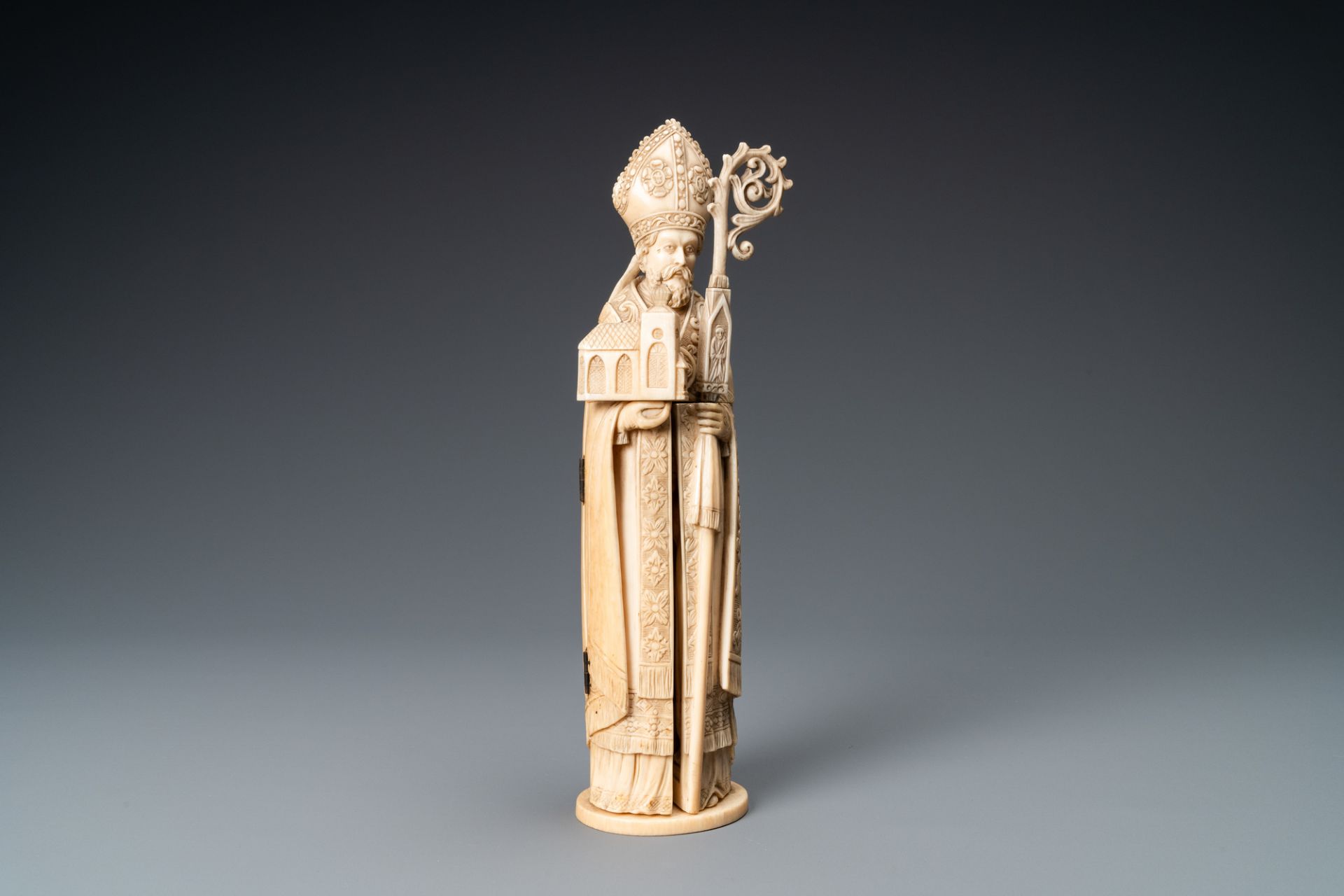 An ivory triptych figure depicting a bishop, Dieppe, France, 19th C.