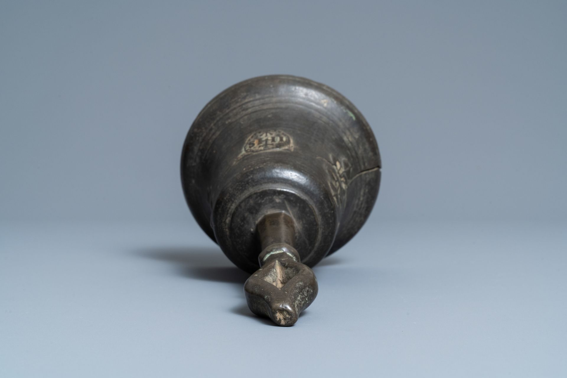 A bronze bell with applied fleur-de-lis and an IHS medallion, France, 16th C. - Image 6 of 7