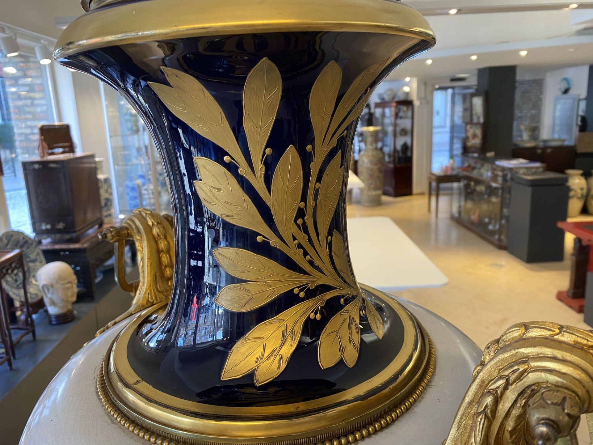 A pair of massive French Svres-style vases with gilded bronze mounts, signed Desprez, 19th C. - Image 39 of 56