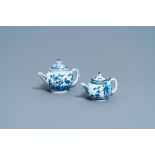 Two Dutch Delft blue and white teapots and covers, 18th C.