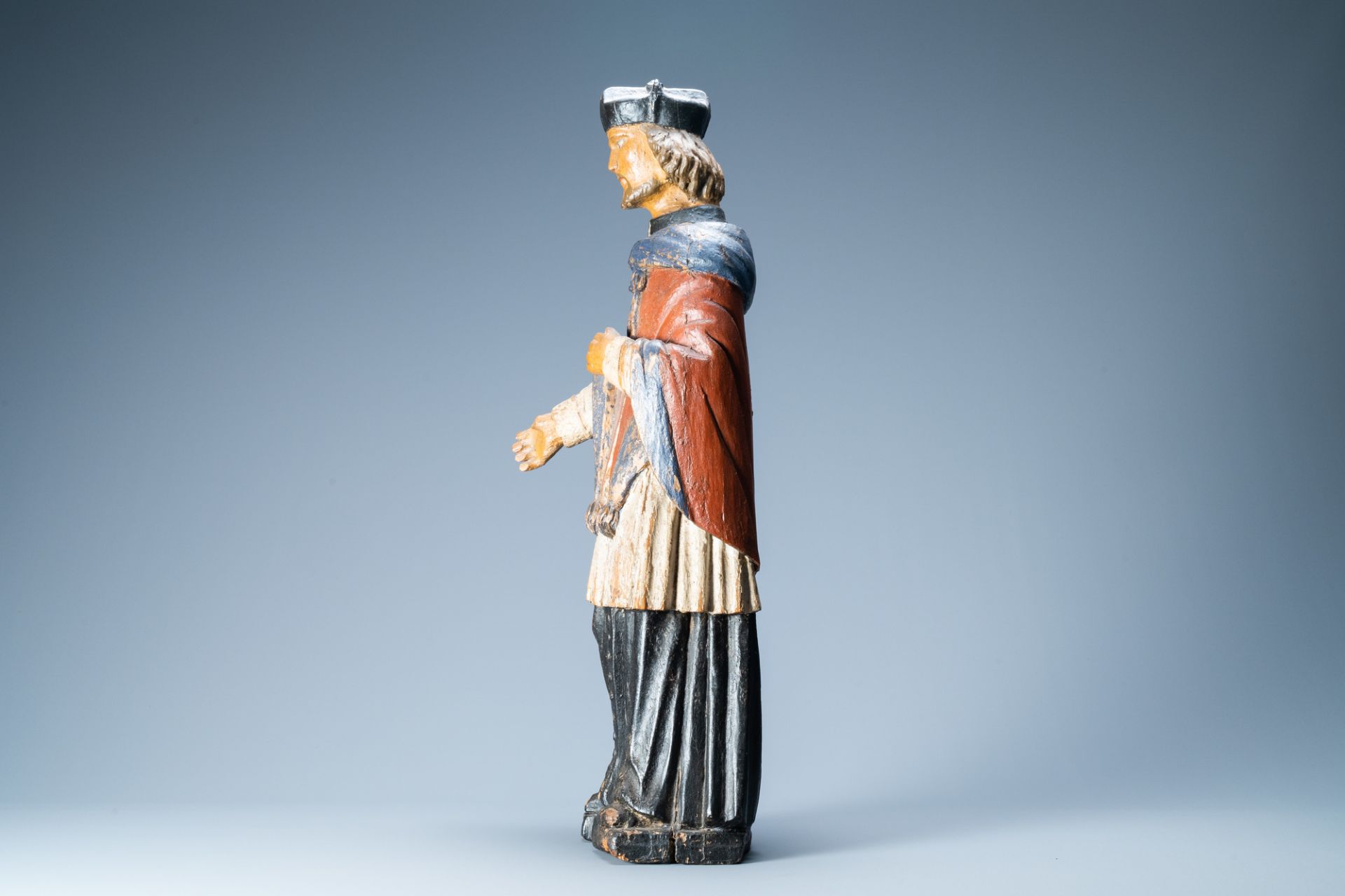 A polychromed wooden figure of Saint John of Nepomuk, probably Germany, 17/18th C. - Image 5 of 7