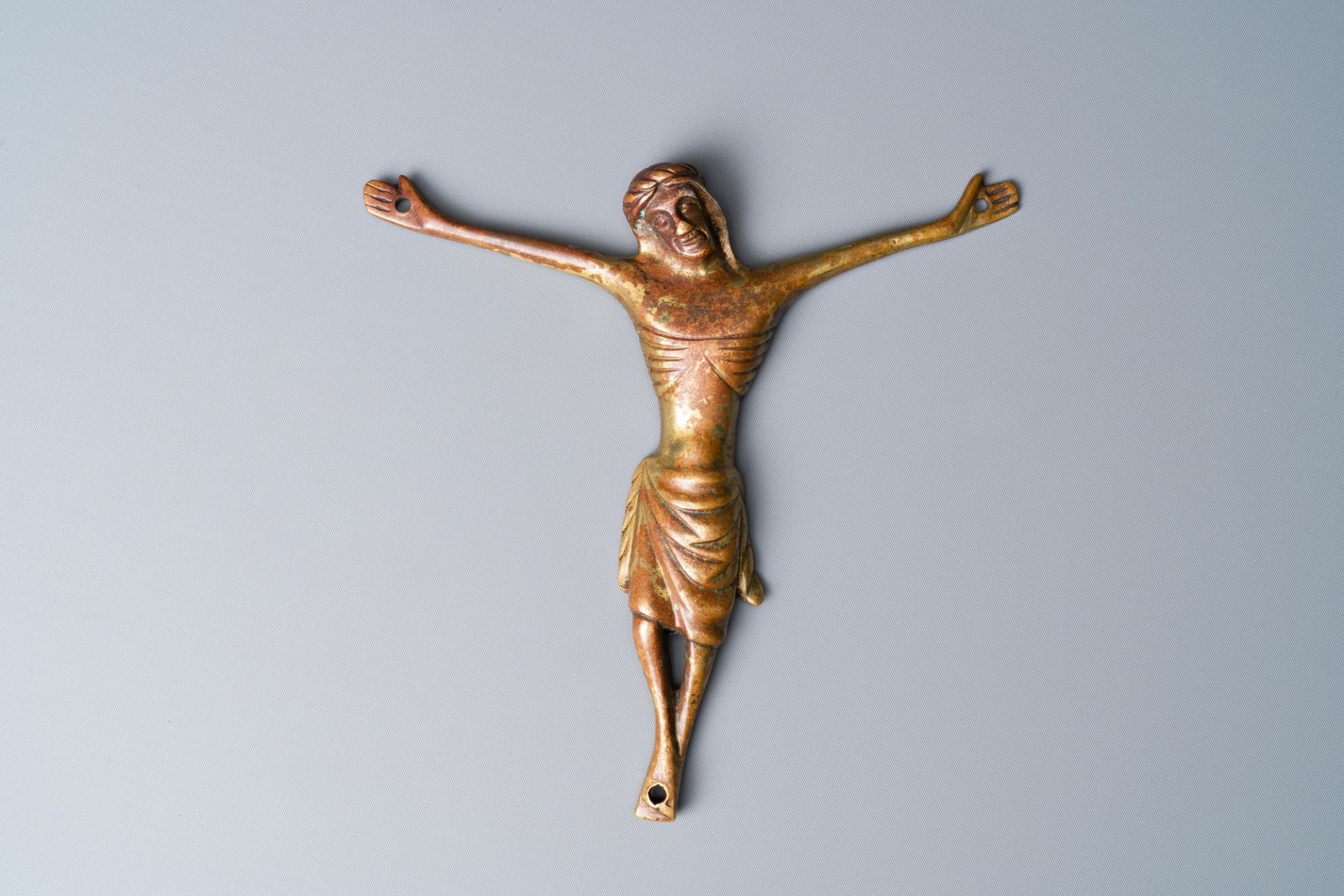 A gilt-bronze Corpus Christi, France, 14th C. - Image 2 of 3