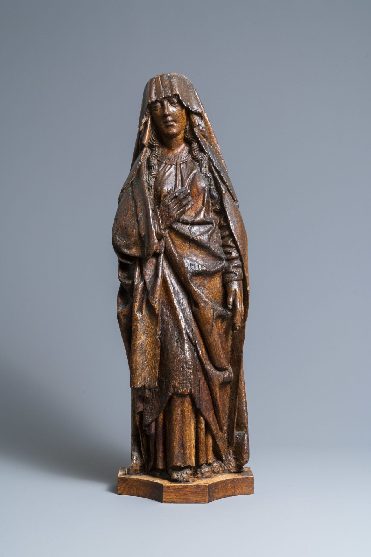 A large oak figure of a Golgotha Madonna, 15th C. - Image 2 of 7