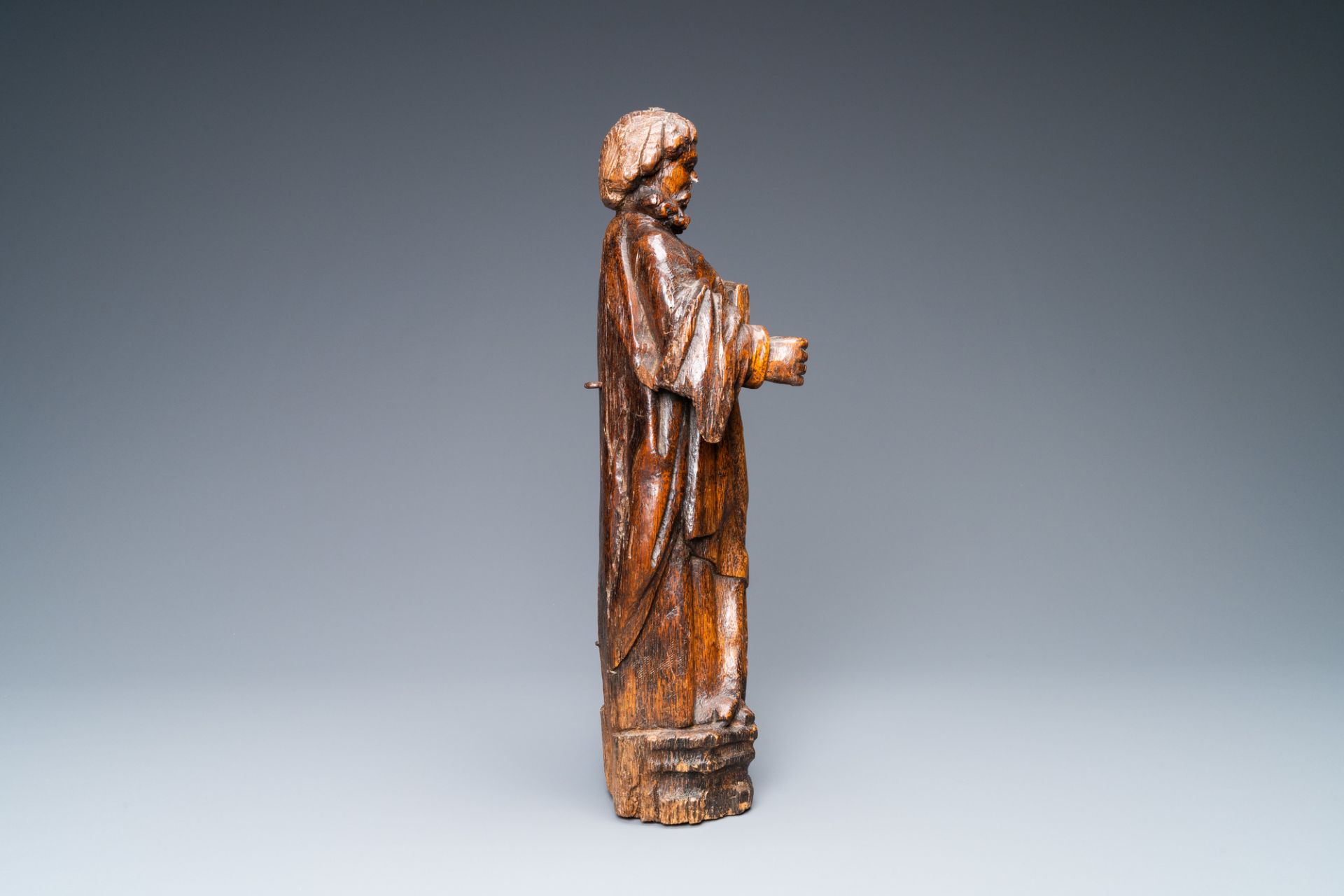 An oak figure of Peter the Apostle, Rhine Valley, Germany, 15th C. - Image 5 of 7