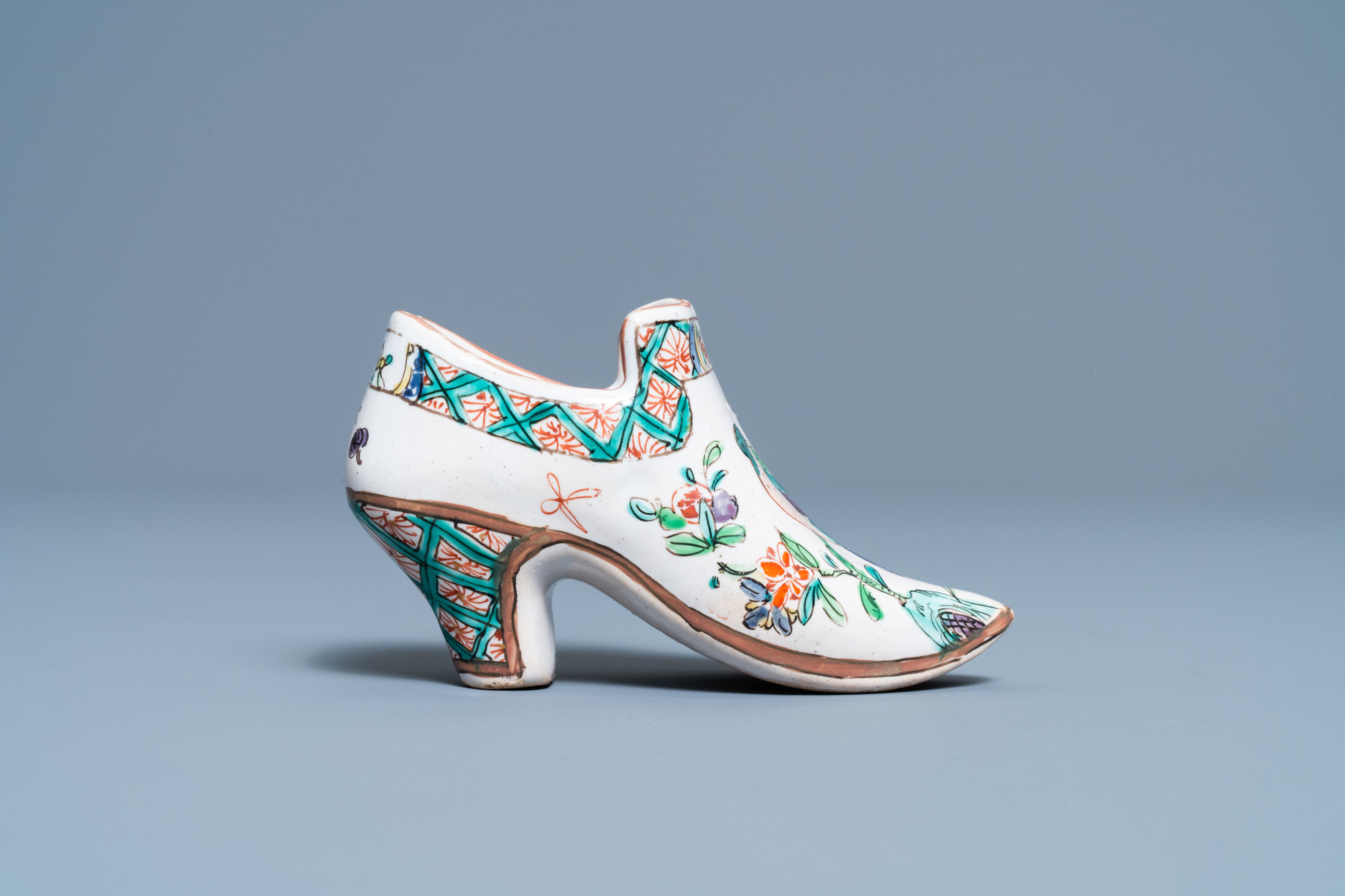 A polychrome petit feu and gilded Dutch Delft covered vase, a shoe and a pair of cashmere palette co - Image 14 of 19