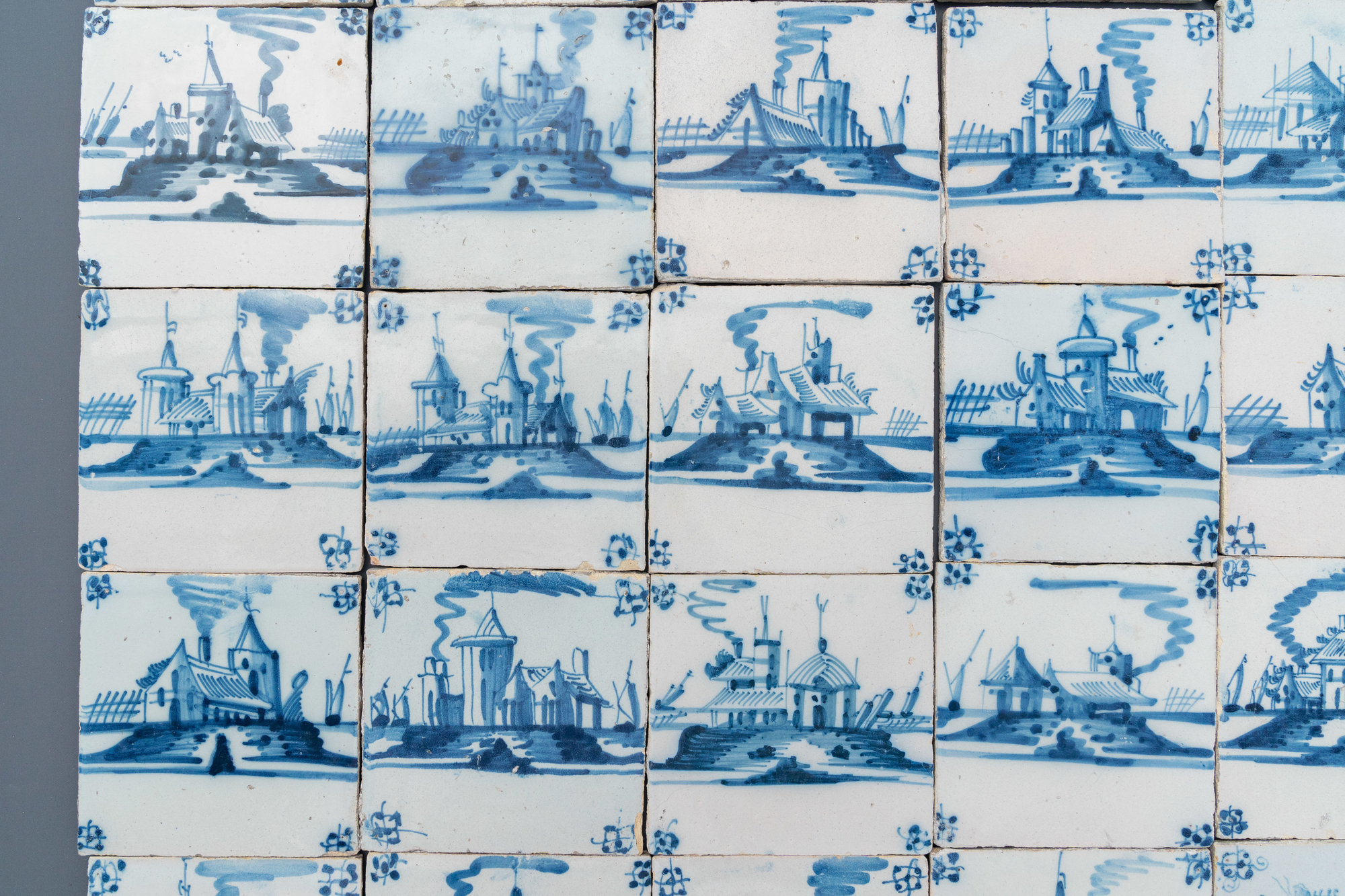 Seventy_seven blue and white Dutch Delft 'landscape' tiles, late 18th C. - Image 4 of 5