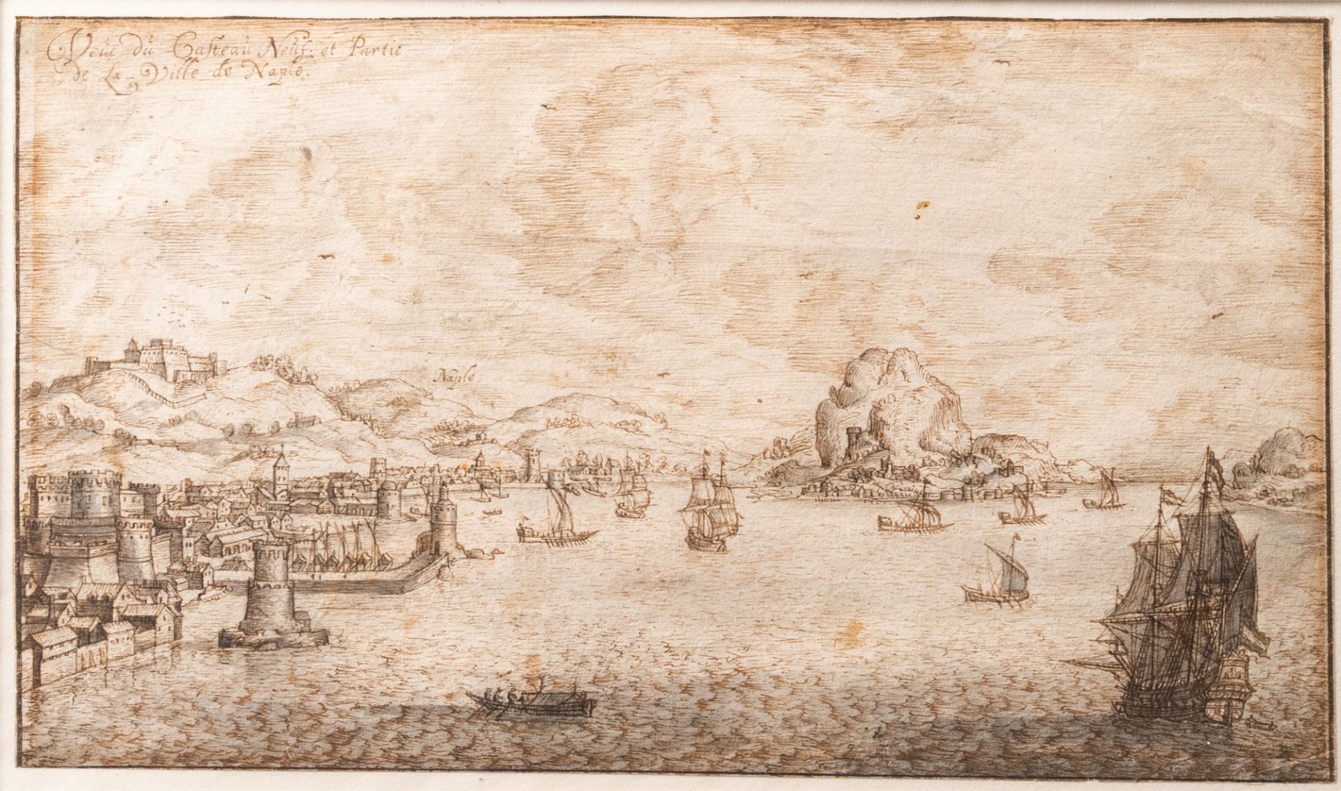 Italian school, 17th C., ink on paper: A view on the bay of Naples - Image 3 of 3