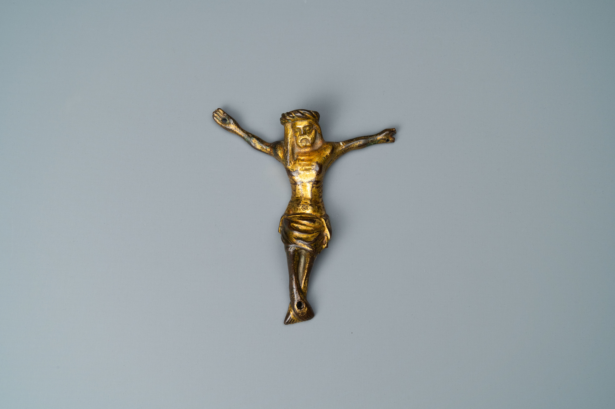 A gilt-bronze Corpus Christi, France, 14th C. - Image 2 of 3