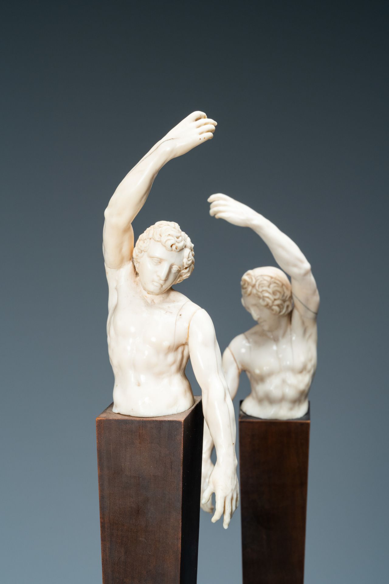 A pair of ivory busts of males, Northern Germany or Italy, 17th C. - Image 8 of 12