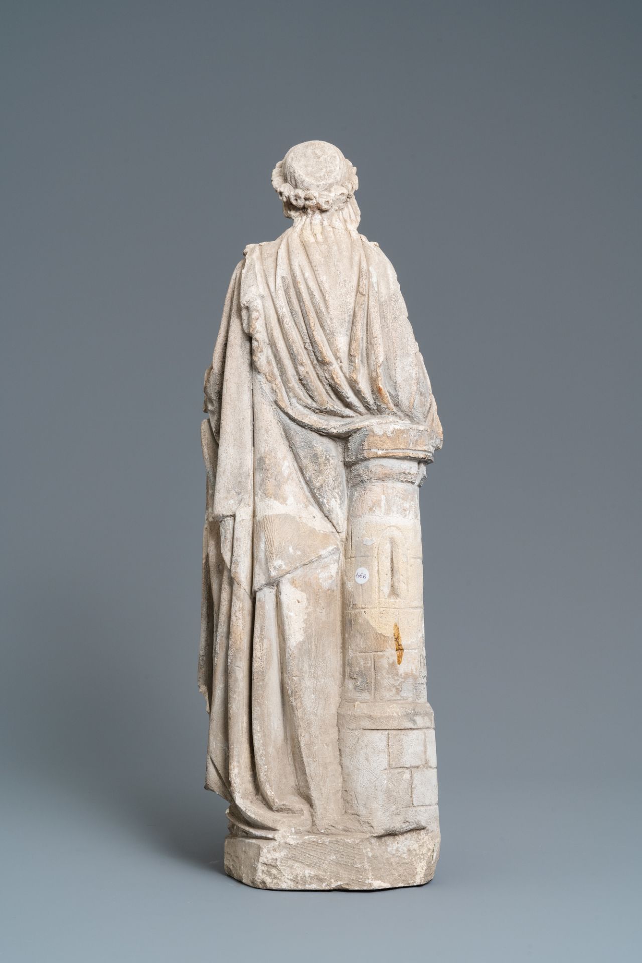 A limestone figure of Saint Barbara, 16th C. - Image 5 of 8