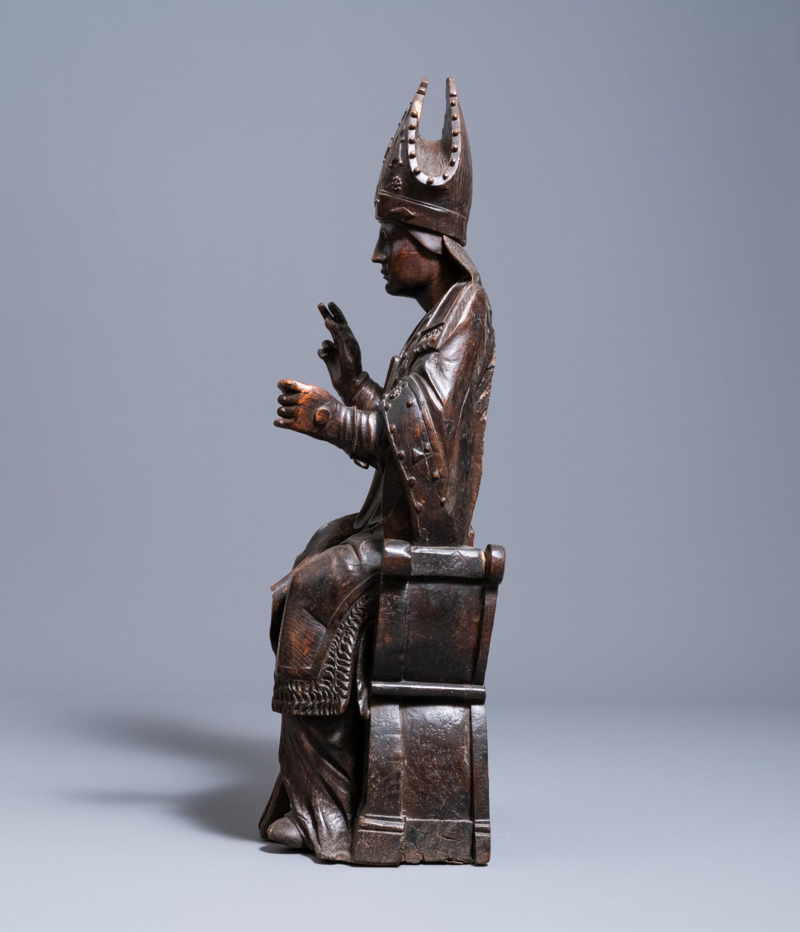 An oak figure of a bishop, Brabant or Limburg region, Southern Netherlands, ca. 1530 - Image 5 of 6