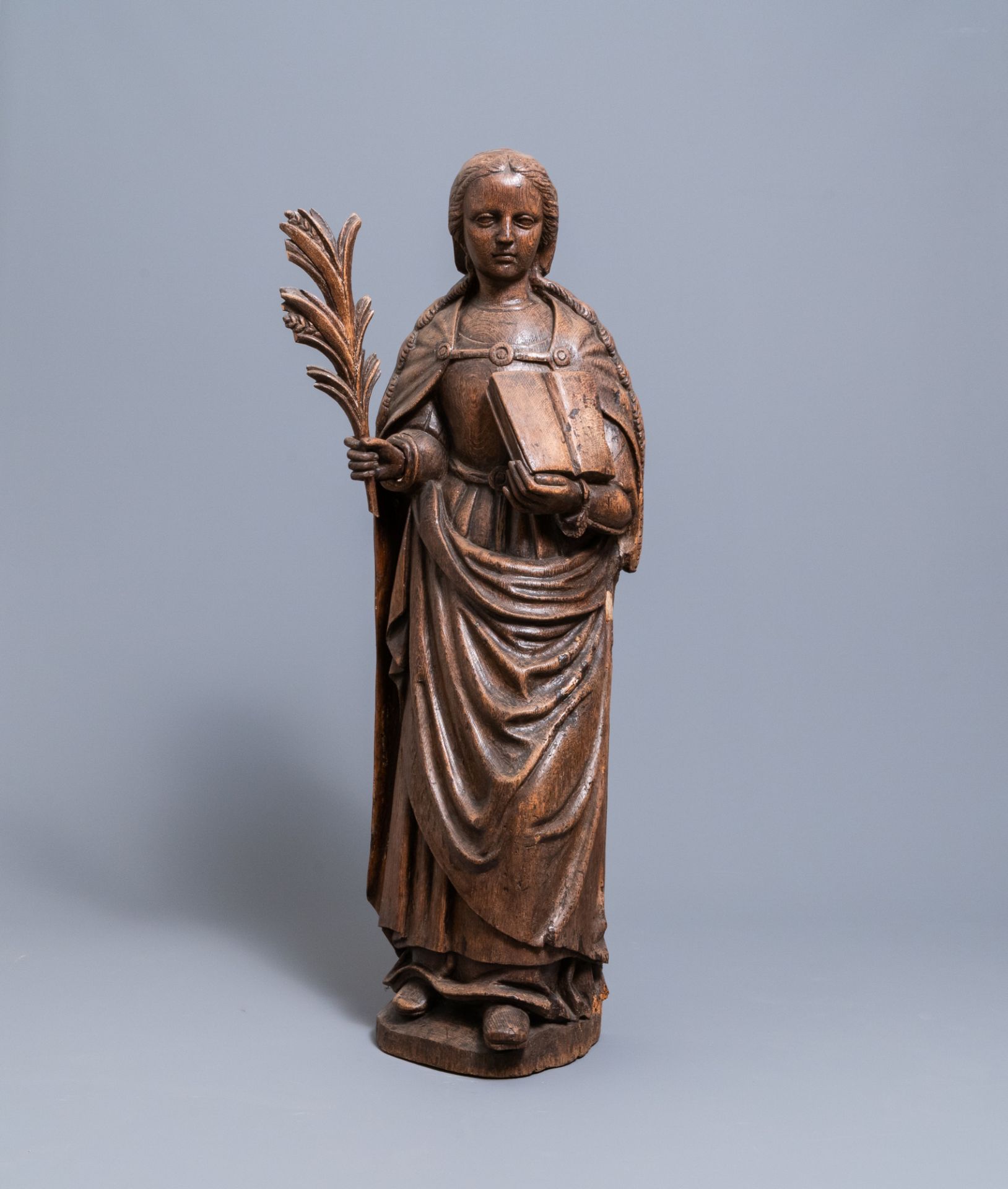 A large oak figure of Saint-Ursula the martyr, 1st half 16th C. - Image 2 of 6