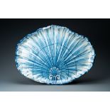 An exceptionally large blue and white shell-shaped dish, Rouen, France, 17th C.