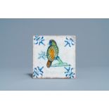 A polychrome Dutch Delft parrot tile, 17th C.