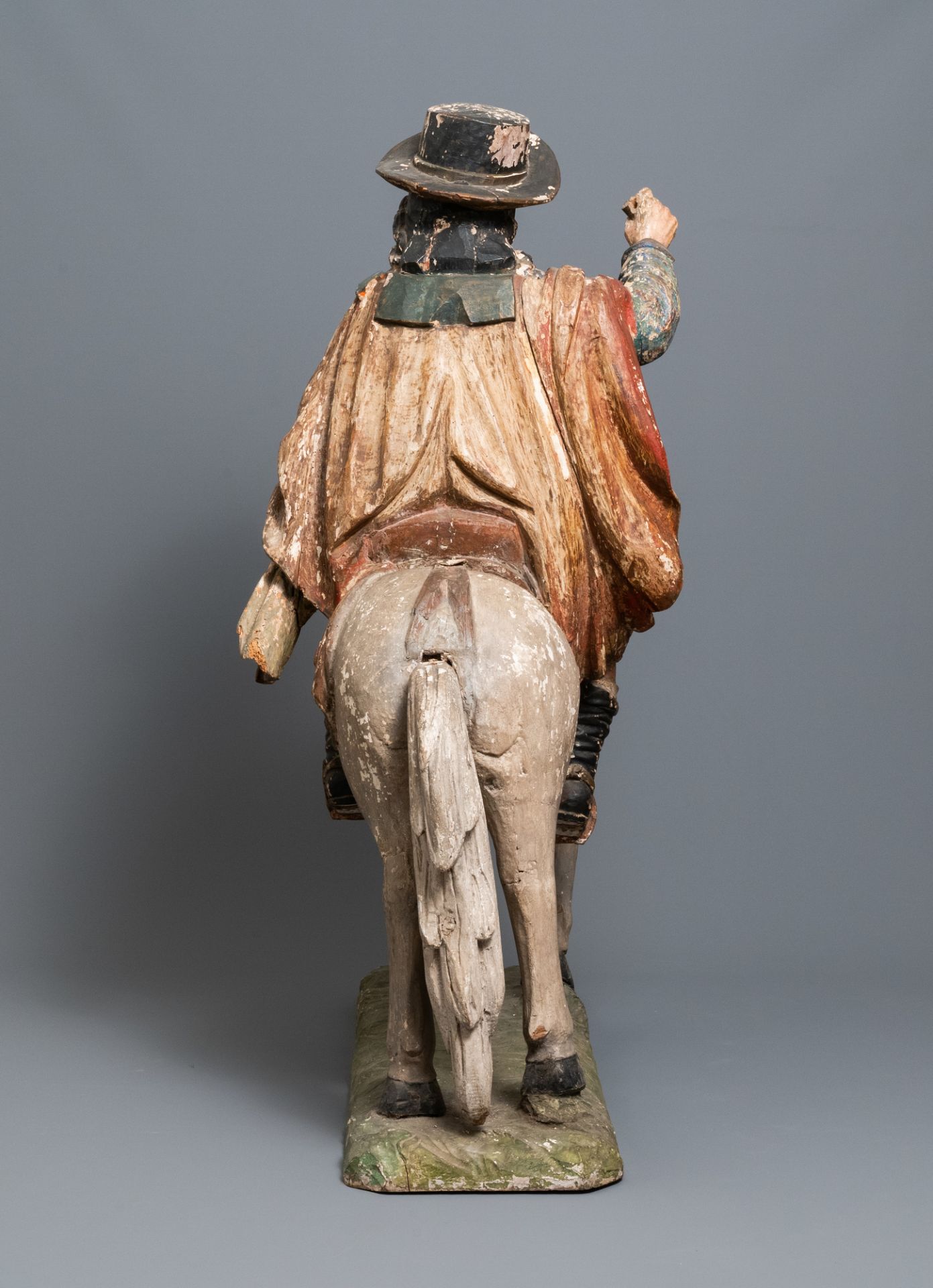A large polychromed wooden group with Saint James of Compostela on horseback, Spain, 16th C. - Image 5 of 9