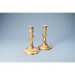 A pair of gilded bronze candlesticks, France, 18th C.