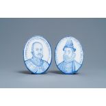 A pair of Dutch Delft style blue and white oval portrait plaques, Utrecht, ca. 1800