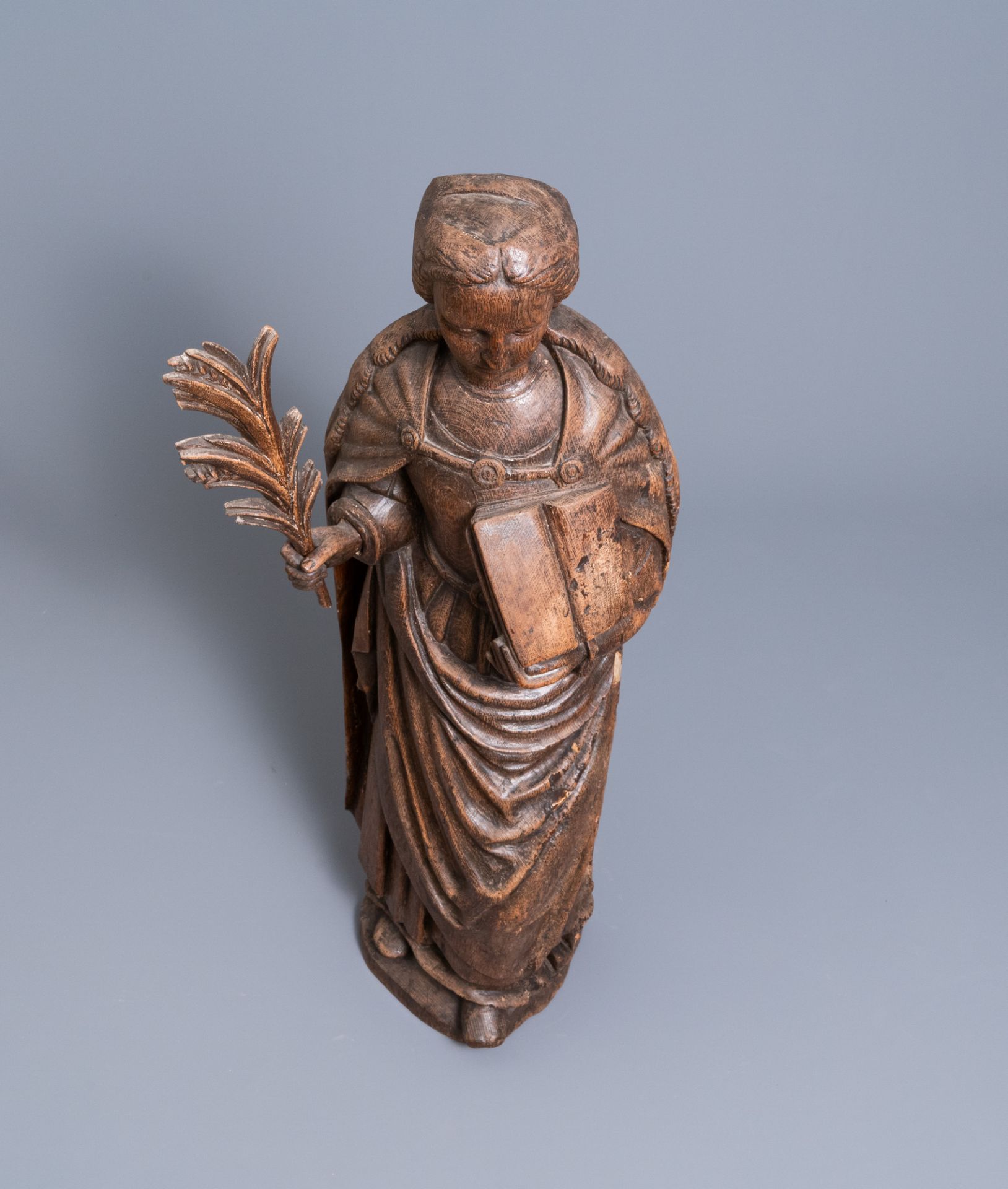 A large oak figure of Saint-Ursula the martyr, 1st half 16th C. - Image 6 of 6