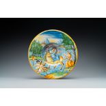 A French maiolica mythological subject 'The Rape of Europa' dish, Nevers, 1st half 17th C.
