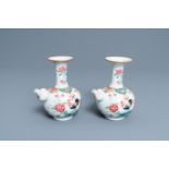 A pair of Chinese famille rose 'rooster' kendi, Qianlong