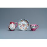 Three Chinese famille rose ruby-ground and ruby-back wares, Yongzheng