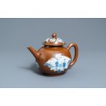 A large Chinese capucine brown-ground teapot and cover, Qianlong