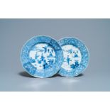 A pair of Chinese blue and white 'Xi Xiang Ji' dishes, Qianlong