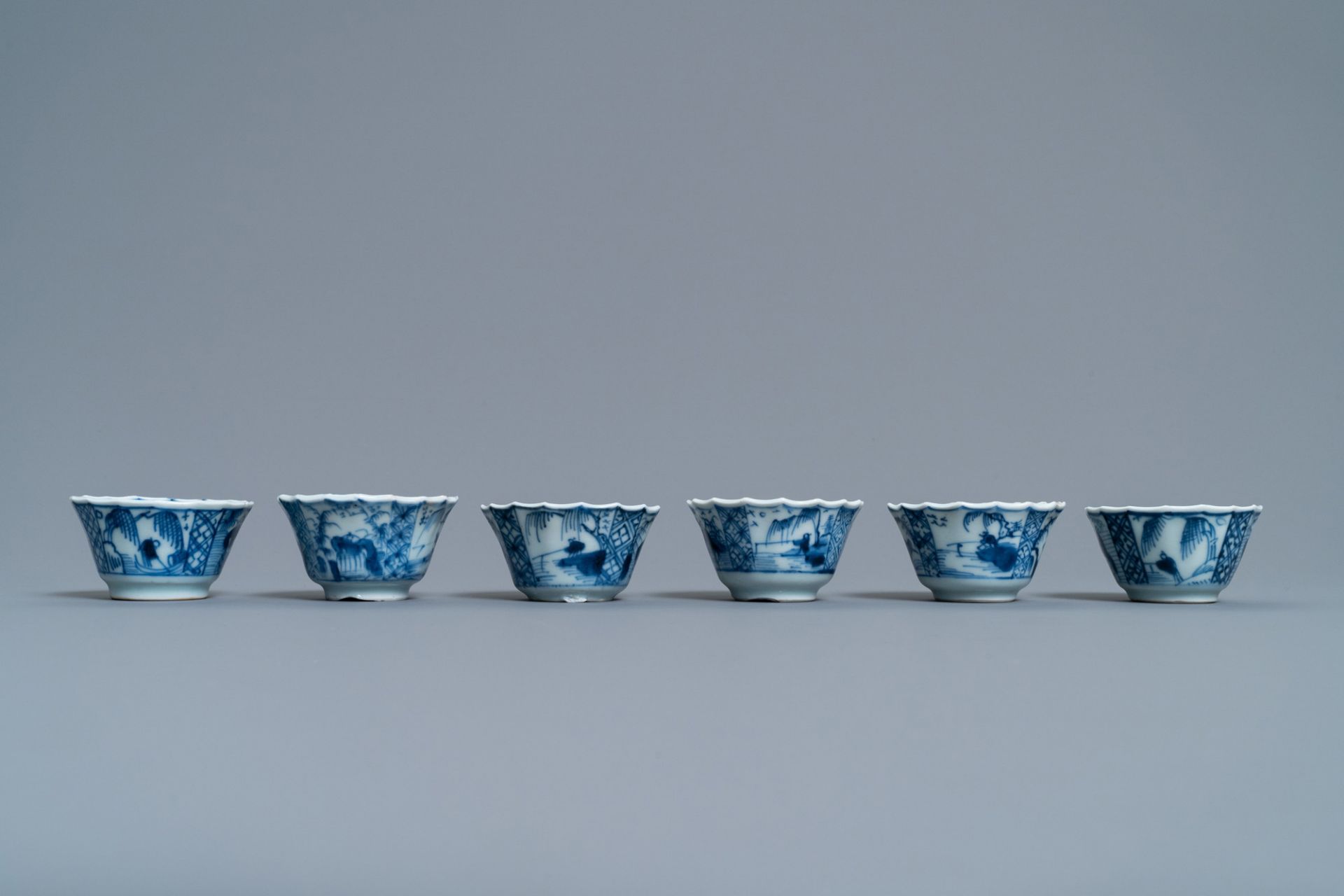 Six Chinese blue and white cups, six saucers and a bowl, Ming and Kangxi - Image 11 of 16