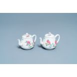 A pair of Chinese famille rose teapots with fine floral design, Yongzheng