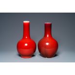 Two Chinese monochrome sang de boeuf bottle vases, 19/20th C.