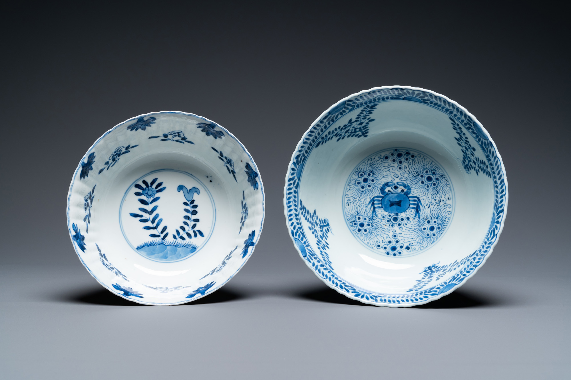 Three Chinese blue and white dishes and two bowls, Kangxi and later - Image 10 of 11