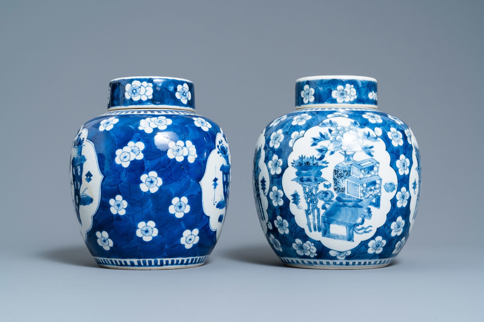 Four Chinese blue and white 'antiquities' jars and covers, 19th C. - Image 5 of 17
