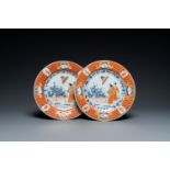 A pair of Chinese Imari-style 'Dames au Parasol' plates after Cornelis Pronk, Qianlong