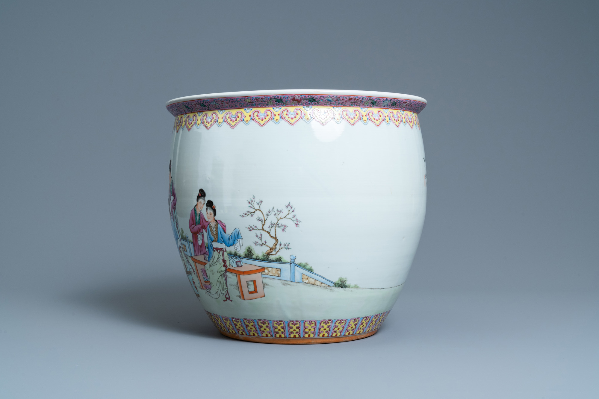 Two Chinese famille rose vases and a fish bowl, Republic - Image 11 of 13