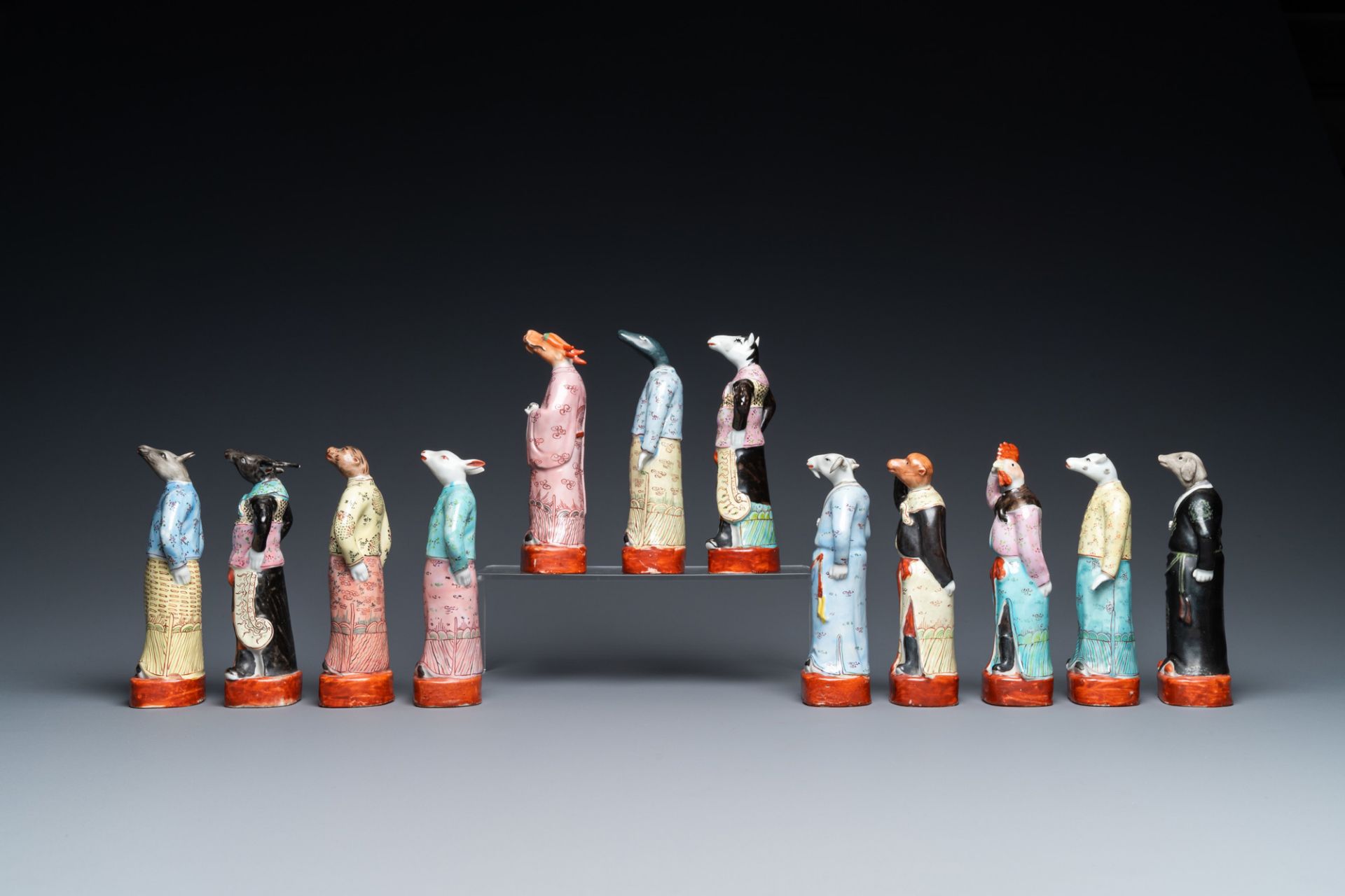 A complete set of twelve Chinese famille rose zodiac figures, Hongxian seal mark, Republic - Image 4 of 9