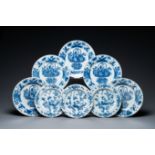 Five Chinese blue and white dishes and three plates, Kangxi