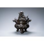 A very large Chinese bronze censer and cover, Xuande mark, Ming