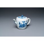 A Chinese blue and white 'antiquities' teapot and cover, Kangxi