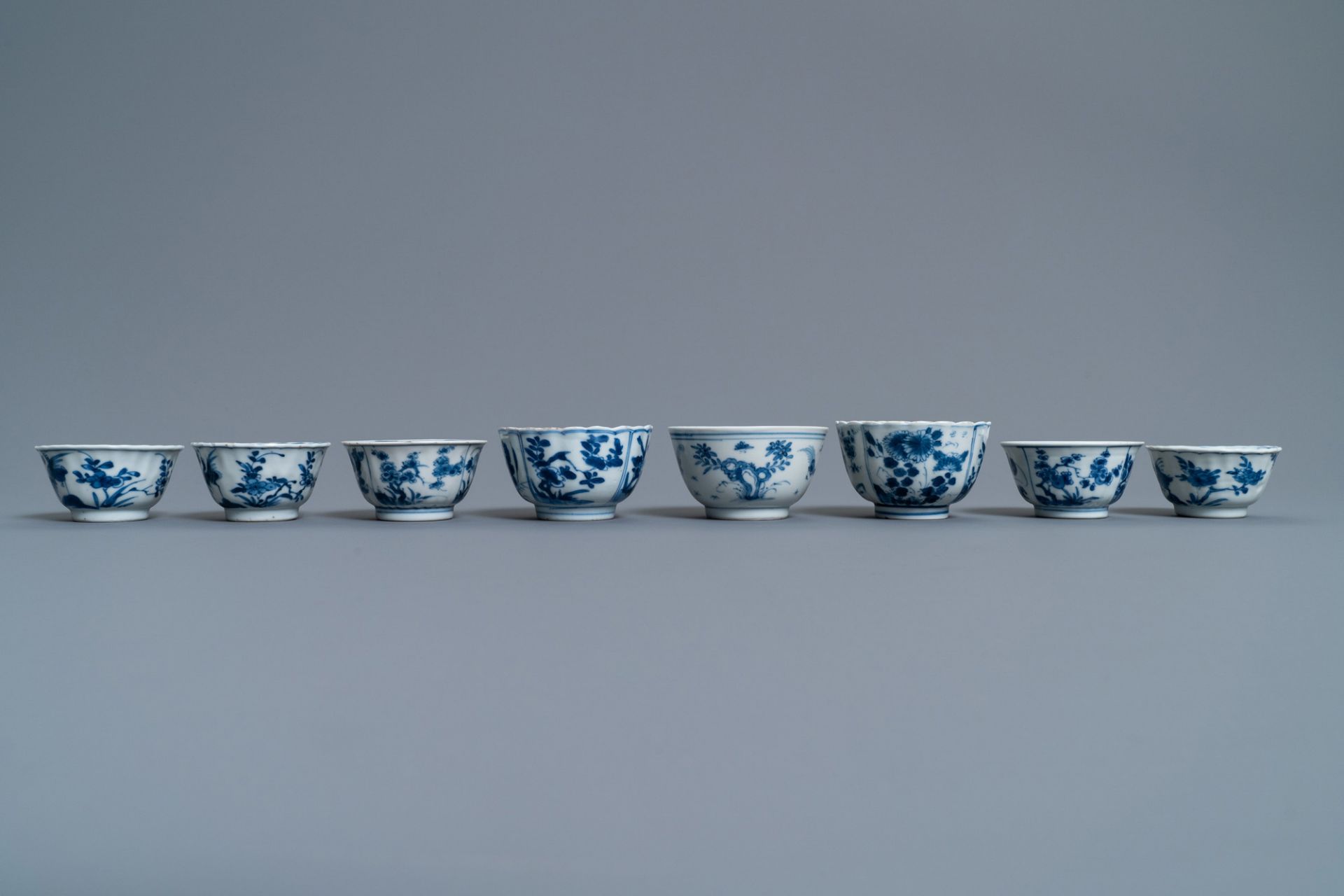Eight Chinese blue and white cups and five saucers, Kangxi - Image 8 of 10