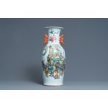 A Chinese two-sided qianjiang cai and famille rose vase, 19/20th C.