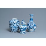 Three Chinese blue and white vases, 19th C.