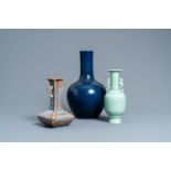 Two Chinese monochrome vases and one flambe-glazed vase, 19/20th C.