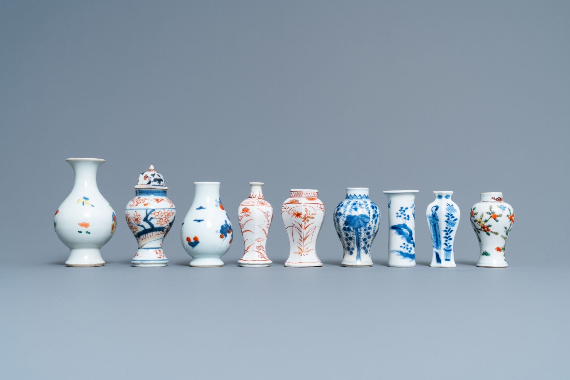 Ten mostly Chinese blue and white, famille rose and Imari-style vases, Kangxi and later - Image 3 of 13