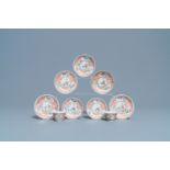 Two Chinese famille rose cups and seven saucers, Yongzheng