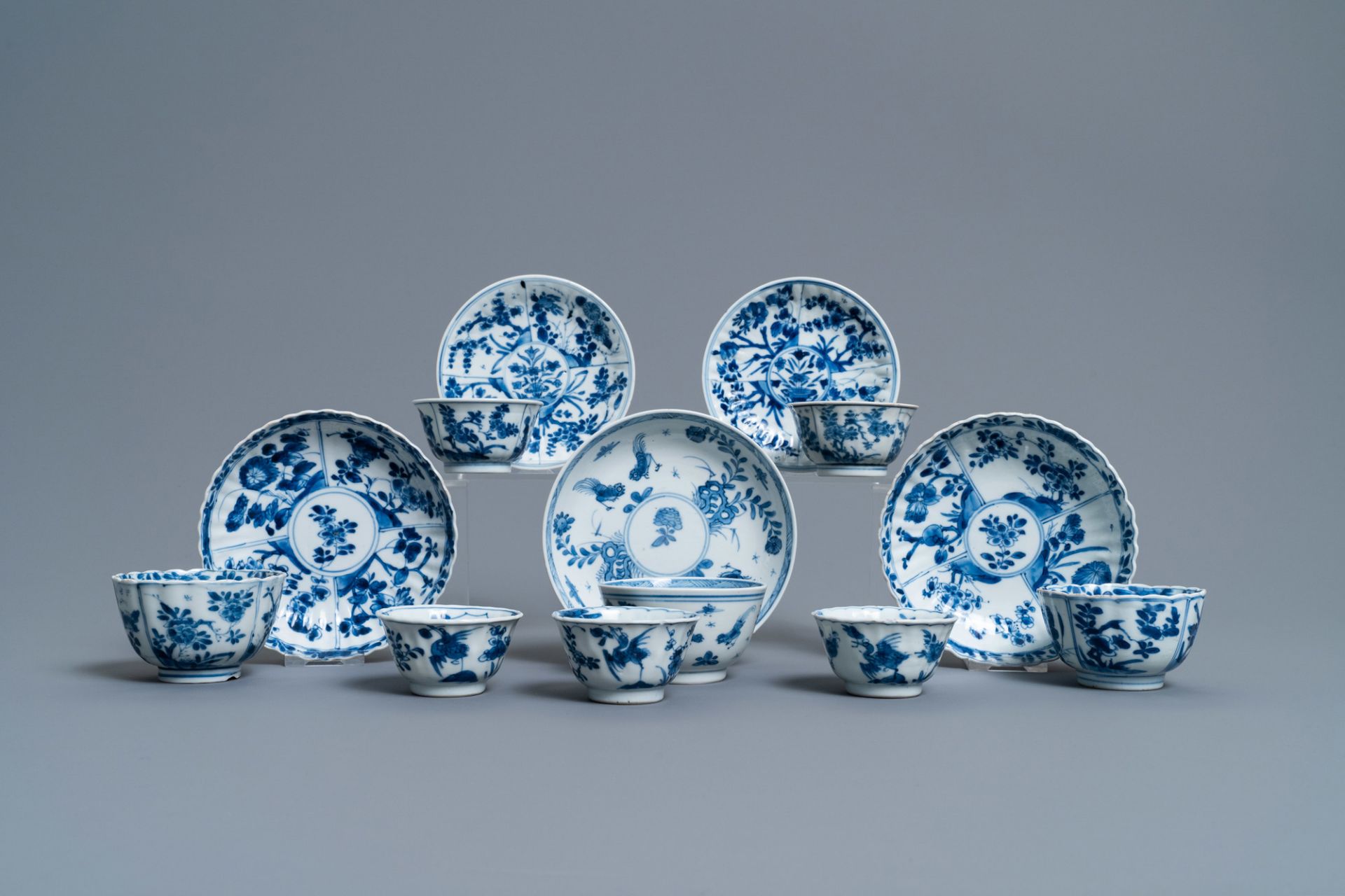 Eight Chinese blue and white cups and five saucers, Kangxi - Image 2 of 10
