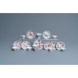 Eight Chinese famille rose and verte cups and saucers, Kangxi/Qianlong