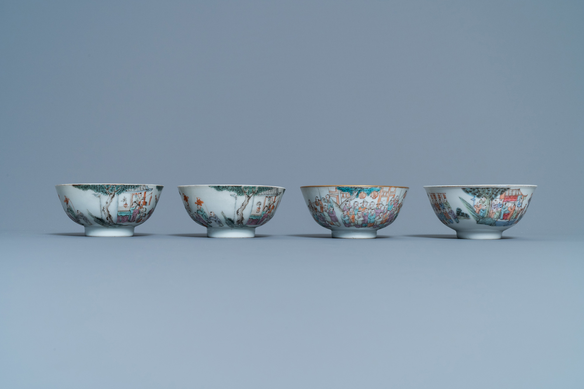 Four Chinese famille rose 'spring festival' bowls, 19th C. - Image 4 of 7