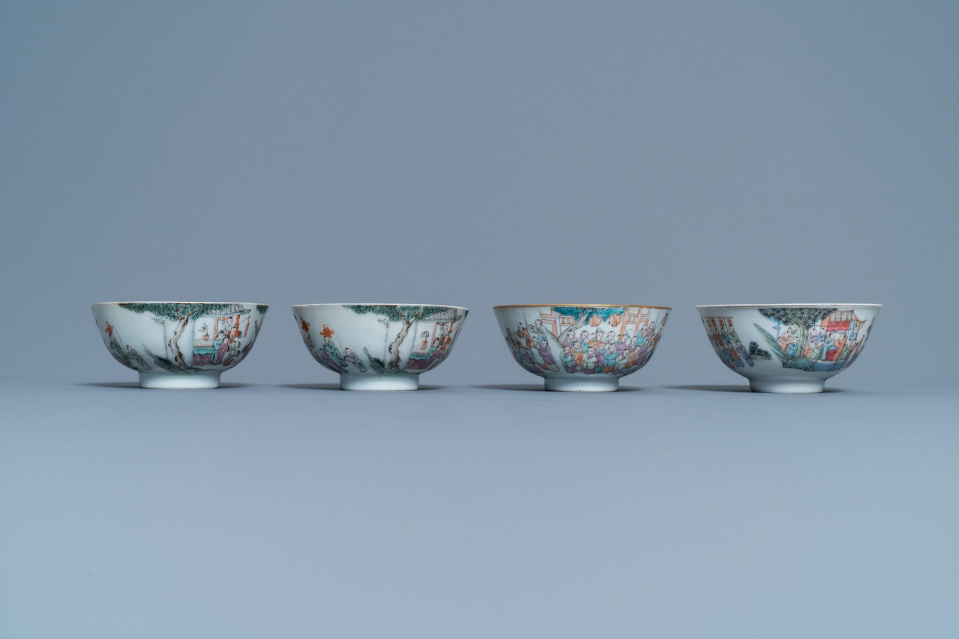 Four Chinese famille rose 'spring festival' bowls, 19th C. - Image 4 of 7