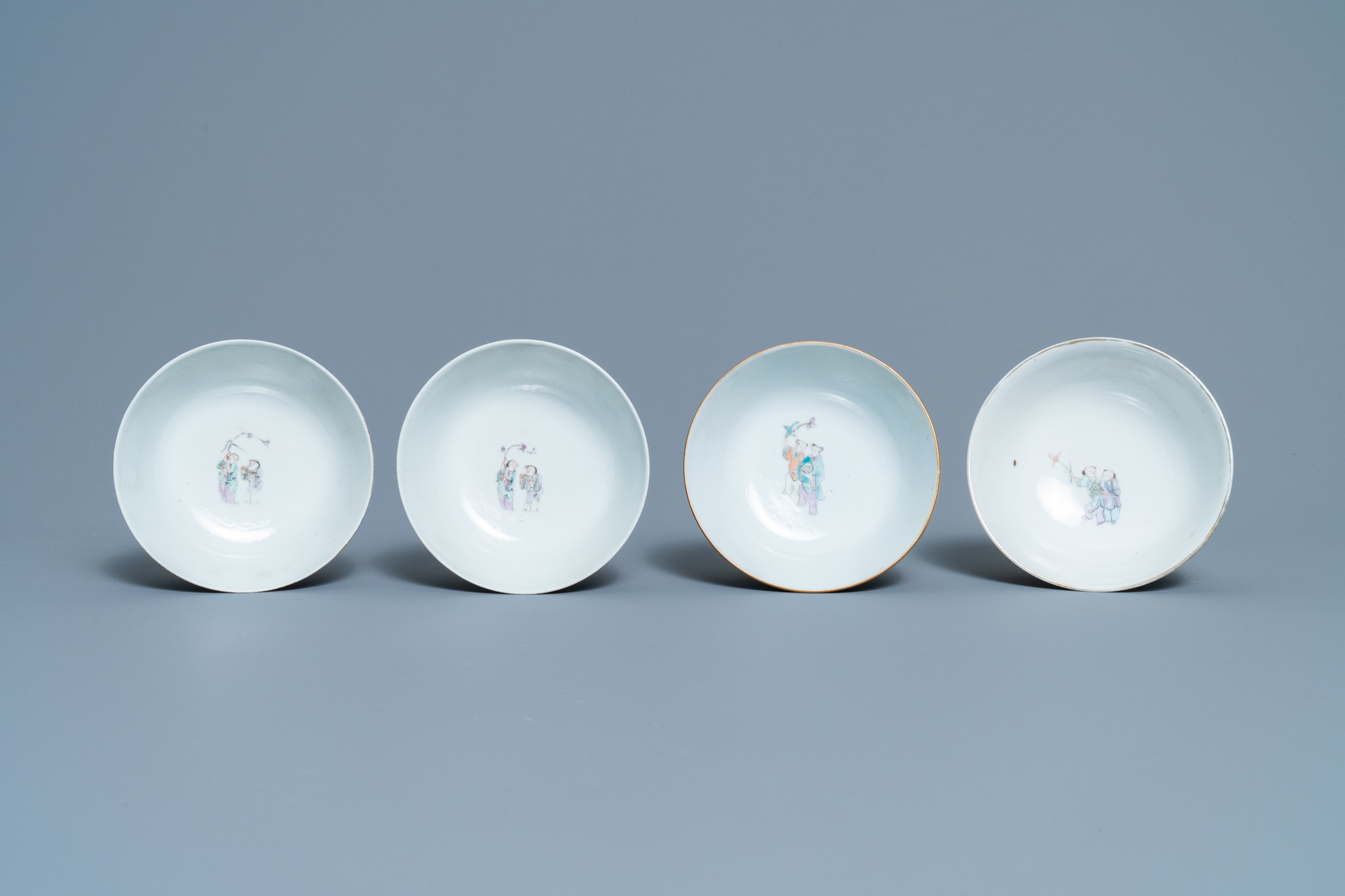 Four Chinese famille rose 'spring festival' bowls, 19th C. - Image 6 of 7