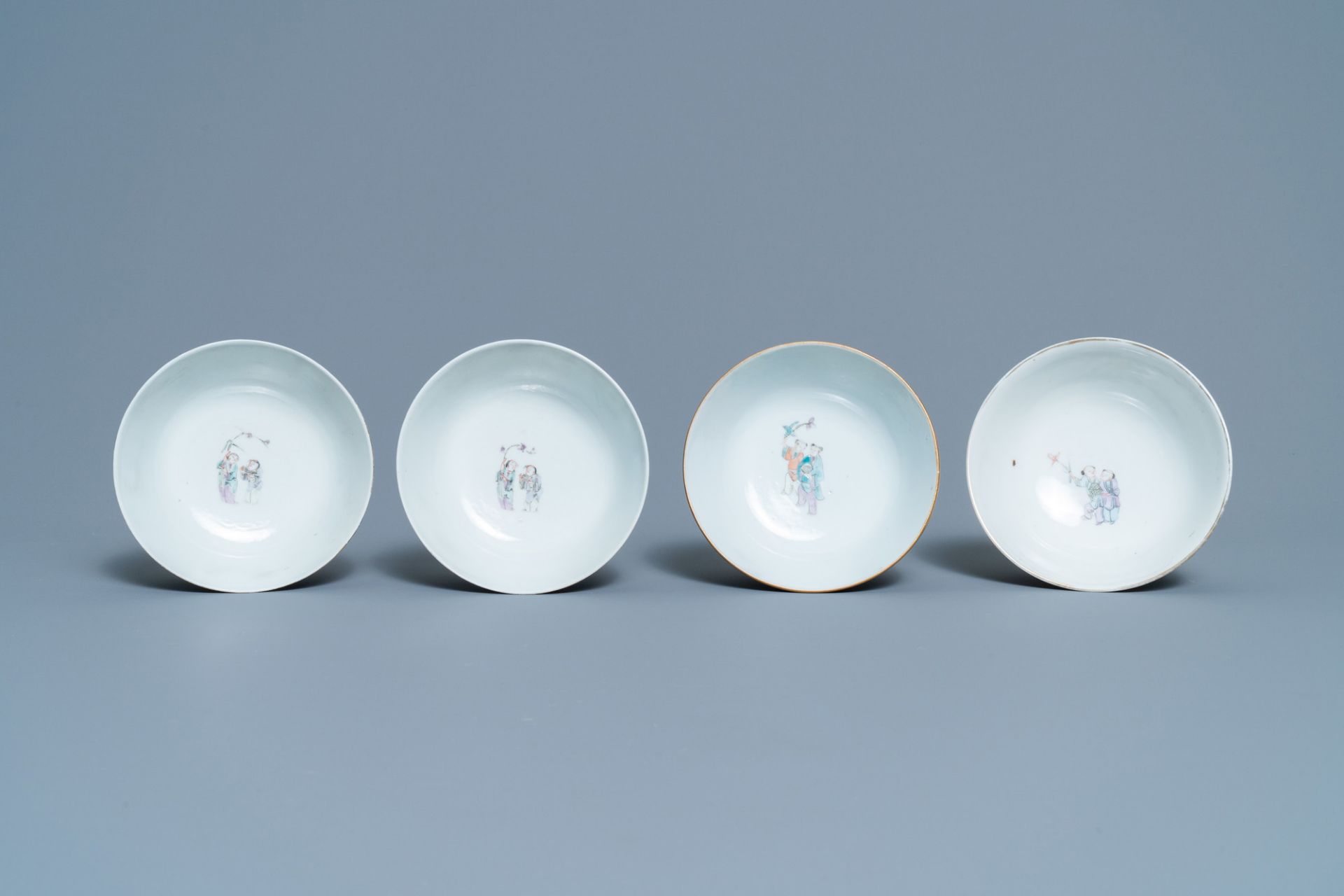 Four Chinese famille rose 'spring festival' bowls, 19th C. - Image 6 of 7